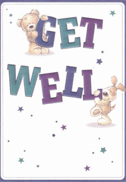 Bathed in the soft glow of day, this lively get well card evokes the comfort of a gentle stroll through Vauxhall Park. The artwork charms with a thoughtful teddy bear perched cheerfully atop the jubilant word 'GET', and a spirited puppy pressing close to the bold 'WELL', as if delivering a message of hope straight from a friend's doorstep. Their rounded forms and expressive faces radiate a loving, uplifting presence, recalling the warmth of community gatherings near St. George Wharf. The text, a vivacious display of deep purples and cooling teals, leaps from the page with a sense of celebration and care. Around them, twinkling stars scatter across a clean, white canvas, infusing the moment with sparks of well-wishing magic. You can nearly feel the textures: the bear's plush fur, the puppy's velvety ears-details as considered as any bouquet crafted by the neighbourhood's skilled florists. Just as a hand-arranged floral gift brightens a bedside in Vauxhall, this card's artistic composition brings clarity, comfort, and genuine encouragement to anyone on the mend, a tribute to both innocence and resilience.