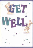 With playful optimism, this get well card brings a burst of cheer much like a sunny delivery from a Vauxhall flower stall. Two enchanting figures-a teddy bear and a loyal pup-spring vividly from the composition, each embracing the bright, bold letters that spell 'Get Well' in hues of indigo and teal. Their illustrated fur appears irresistibly soft, suggesting a gentle, comforting embrace. Throughout the scene, stars in vibrant blues and violets twinkle against a soothing cream-white backdrop, conjuring an atmosphere of hope and magic. The card radiates genuine warmth and encouragement, its lively artwork reminiscent of the supportive energy that flows along Vauxhall's Albert Embankment. As a local florist, I'm reminded of thoughtfully selecting each bloom and ribbon to comfort a neighbour or friend. This card, with its tactile charm and spirited colour palette, delivers not just a message, but a small, heartfelt celebration-a perfect partner to a bouquet designed to nurture recovery and lift the heart.